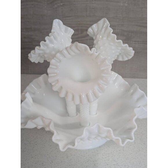 Fenton Hobnail White Milk Glass Epergne - Picture 2 of 6